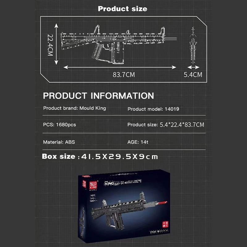 Mould King 14019 Military Auto Assault-12 Gun Building Blocks 1680pcs Bricks Toys From China Delivery.