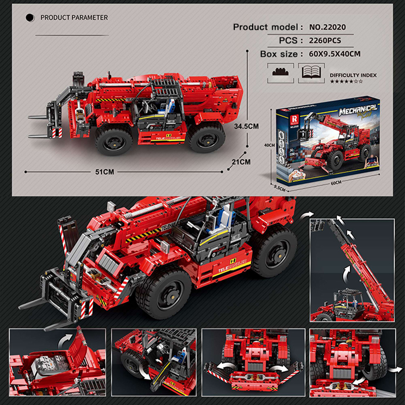 Reobrix 22020 Technic Motor Telescopic Arm Forklift  Building Blocks 2260pcs Bricks Toys From China Delivery.