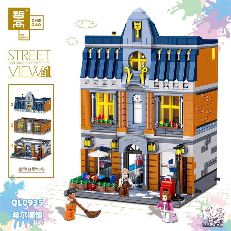ZHEGAO QL0935 Creator MOC Street View Series Hill Tavern Building Blocks Bricks Ship From China