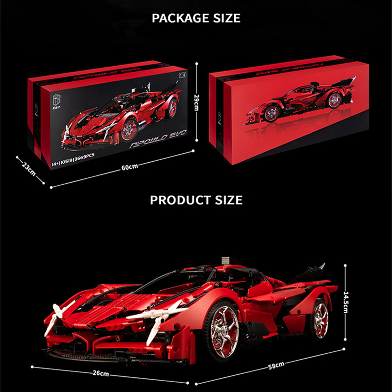 K-Box 10519 Technic Red Apollo EVO 1:8 Sports Car Building Blocks 3669±pcs Bricks Toys from China Delivery.