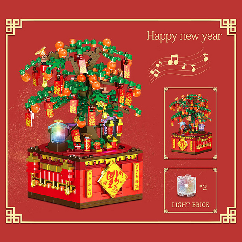 ZHEGAO QL0987 Season Spring Festival Music Box Happy New Year Building Blocks 566±pcs Bricks from China Delivery.