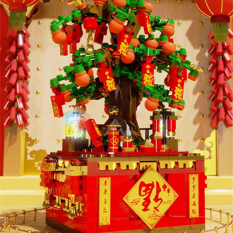 ZHEGAO QL0987 Season Spring Festival Music Box Happy New Year Building Blocks 566±pcs Bricks from China Delivery.