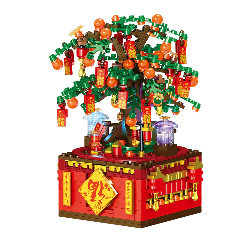 ZHEGAO QL0987 Season Spring Festival Music Box Happy New Year Building Blocks 566±pcs Bricks from China Delivery.