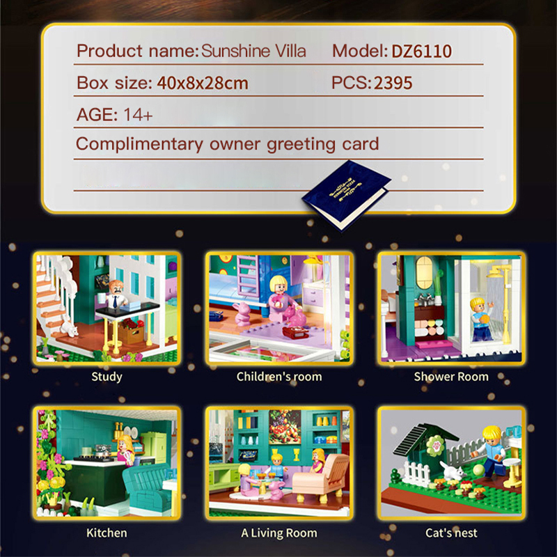 {Mini Bricks} ZHEGAO DZ6110 Creator Sunshine Villa Modular Buildings Blocks 2395±pcs Bricks from China.