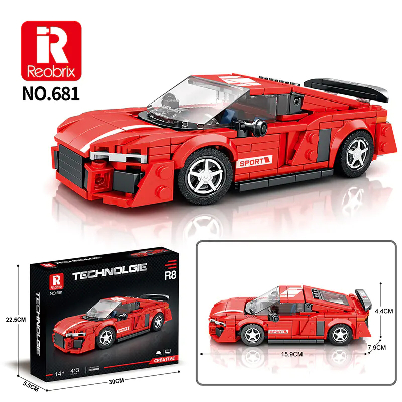 Reobrix 681 Technic Speed Champions Audi R8 Racer Car 355±pcs Bricks from China.