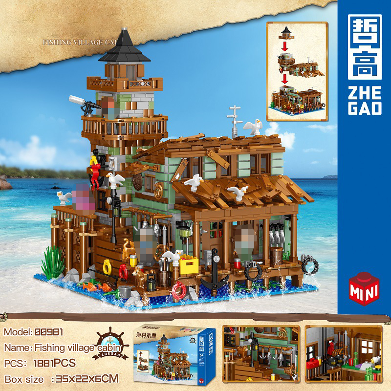 {Mini Bricks} Lin07(ZHEGAO) 00981 Creator Expert Fishing Village Cabin Buildings Blocks 1881±pcs Bricks from China.