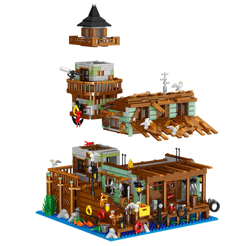 {Mini Bricks} Lin07(ZHEGAO) 00981 Creator Expert Fishing Village Cabin Buildings Blocks 1881±pcs Bricks from China.