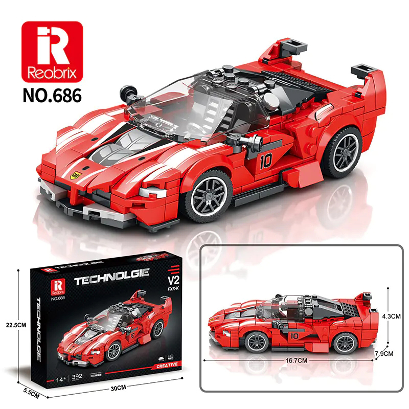 Reobrix 686 Technic Speed Champions Red Ferrari FXX-K V2 Racer Car 392±pcs Bricks from China.