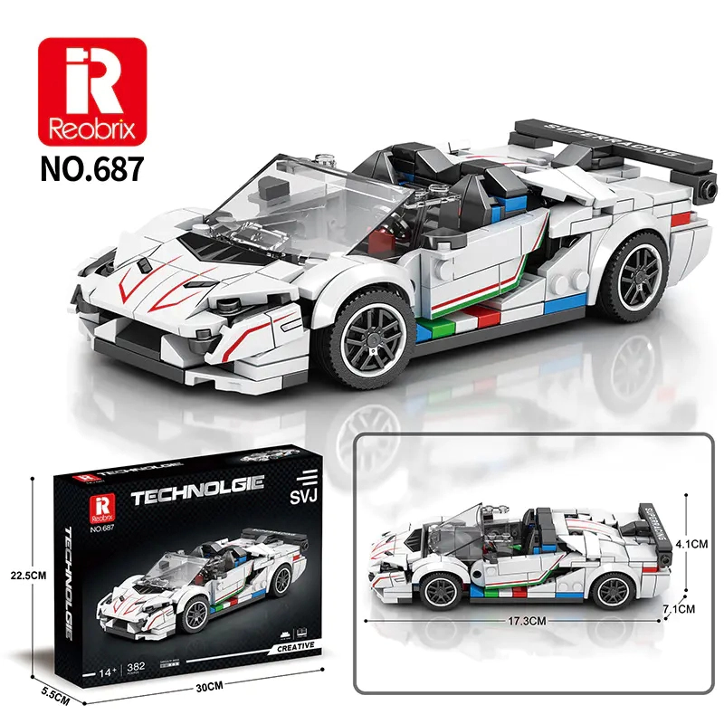 Reobrix 687 Technic Speed Champions Lamborghini Aventador SVJ Racer Car 382±pcs Bricks from China.