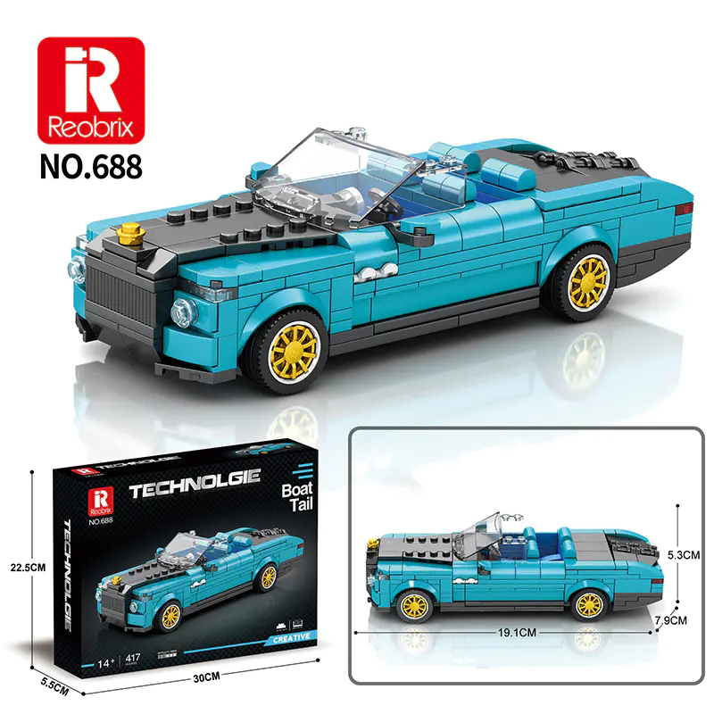 Reobrix 688 Technic Speed Champions Blue Rolls-Royce Boat Tai Racer Car 417±pcs Bricks from China.