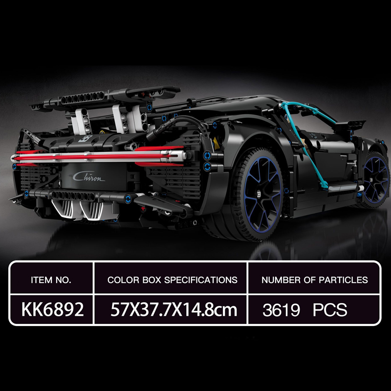 Custom KK6892 Technic Static Version Bugatti Chiron Sports Car Building Blocks 3619±pcs Bricks from China.