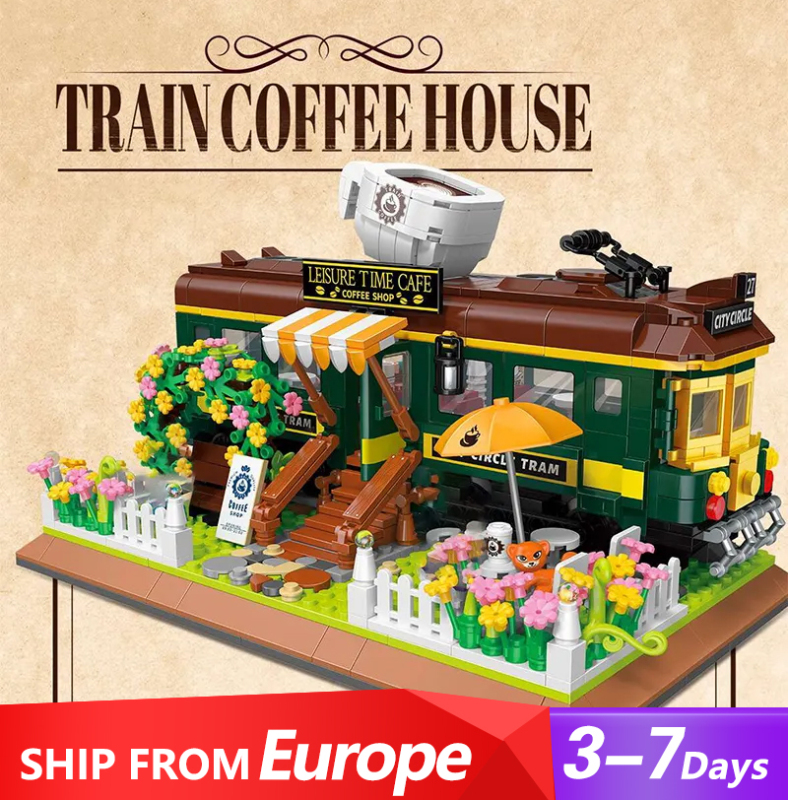 {Mini Micro Bricks}ZHEGAO DZ6002 Creator Expert Train Coffee House Building Blocks 1081±pcs Bricks from Europe 3-7 days Delivery.