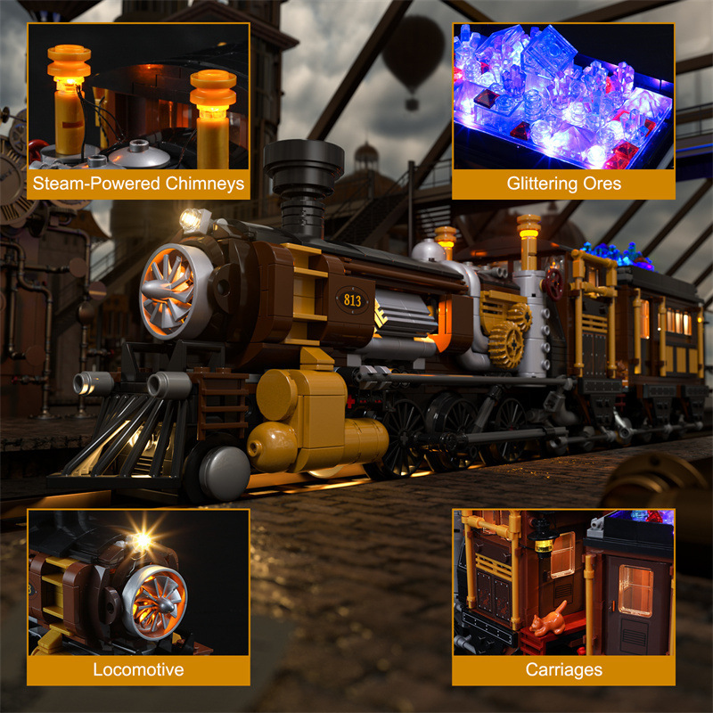 {With Light}FunWhole F9006 Creator Expert Steam train of ore Building Blocks 1056±pcs Bricks from China.