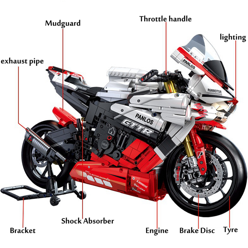 {With Light} PANLOS 672104 Technic 1:5 YAMAHA R1 Motorcycle Building Blocks 2333±pcs Bricks from China.