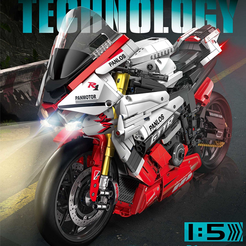 {With Light} PANLOS 672104 Technic 1:5 YAMAHA R1 Motorcycle Building Blocks 2333±pcs Bricks from China.