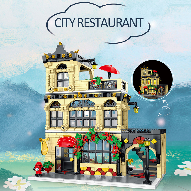 {WithLight}Mork 20114 Creator Expert City Restaurant Block Module Modular Buildings Blocks 1489±pcs Bricks from China.