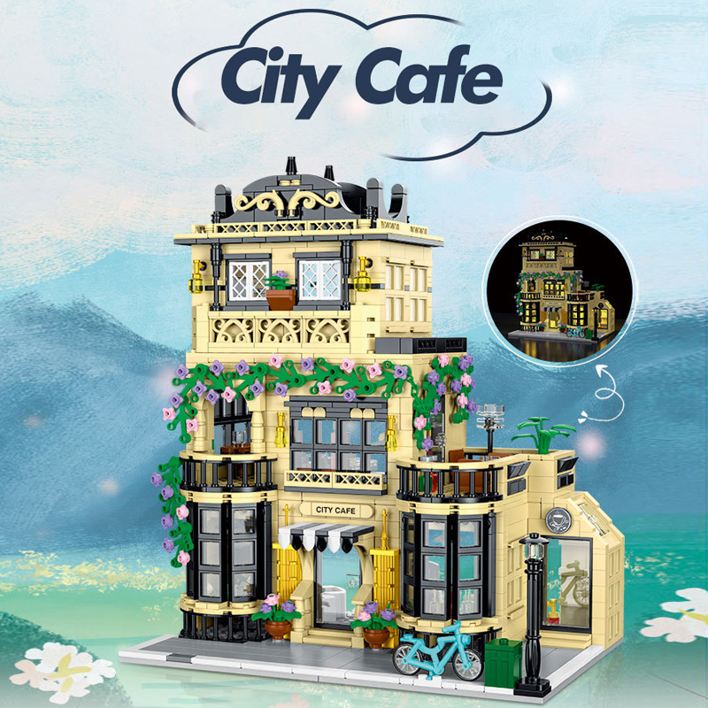 {With Light}Mork 20113 Creator Expert City Cafe Block Module Modular Buildings Blocks Coffee Shop 1443±pcs Bricks from China.