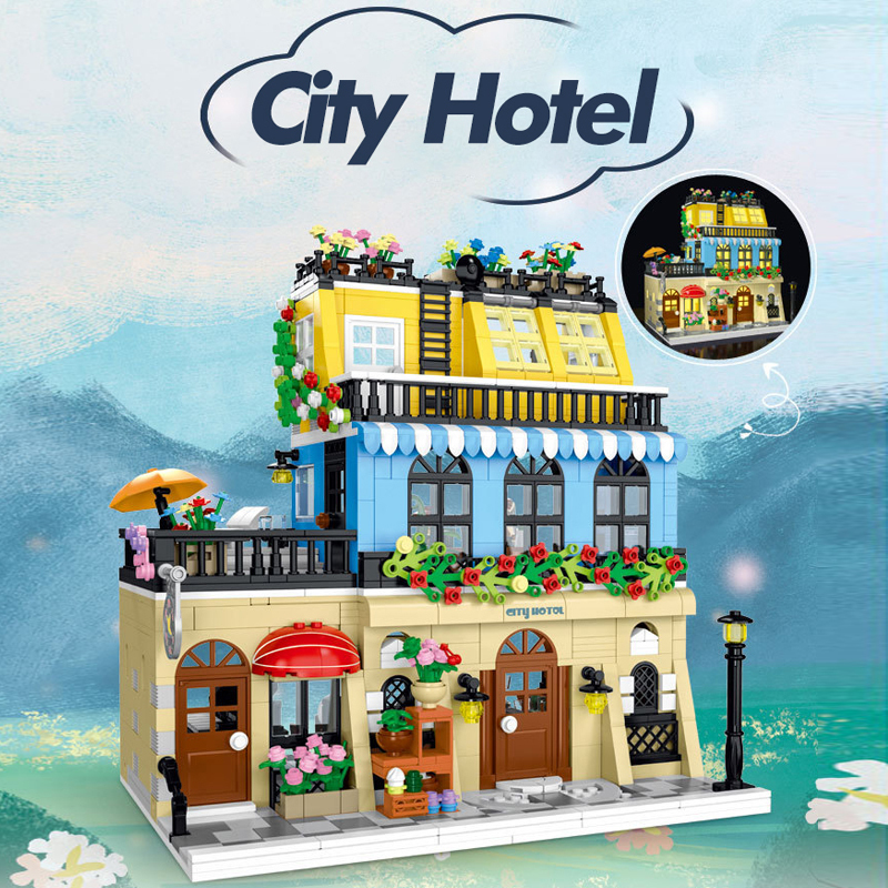 {With Light}Mork 20115 Creator Expert City Hotel Block Module Modular Buildings Blocks 1464±pcs Bricks from China.