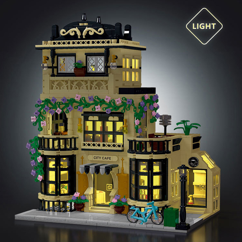 {With Light}Mork 20113 Creator Expert City Cafe Block Module Modular Buildings Blocks Coffee Shop 1443±pcs Bricks from China.