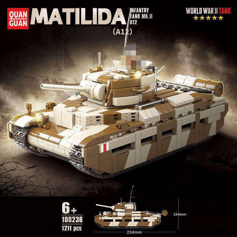 QUANGUAN 100236 Military Matilida Infantry Tank MK.II A12 Building Blocks 1211±pcs Bricks from China.