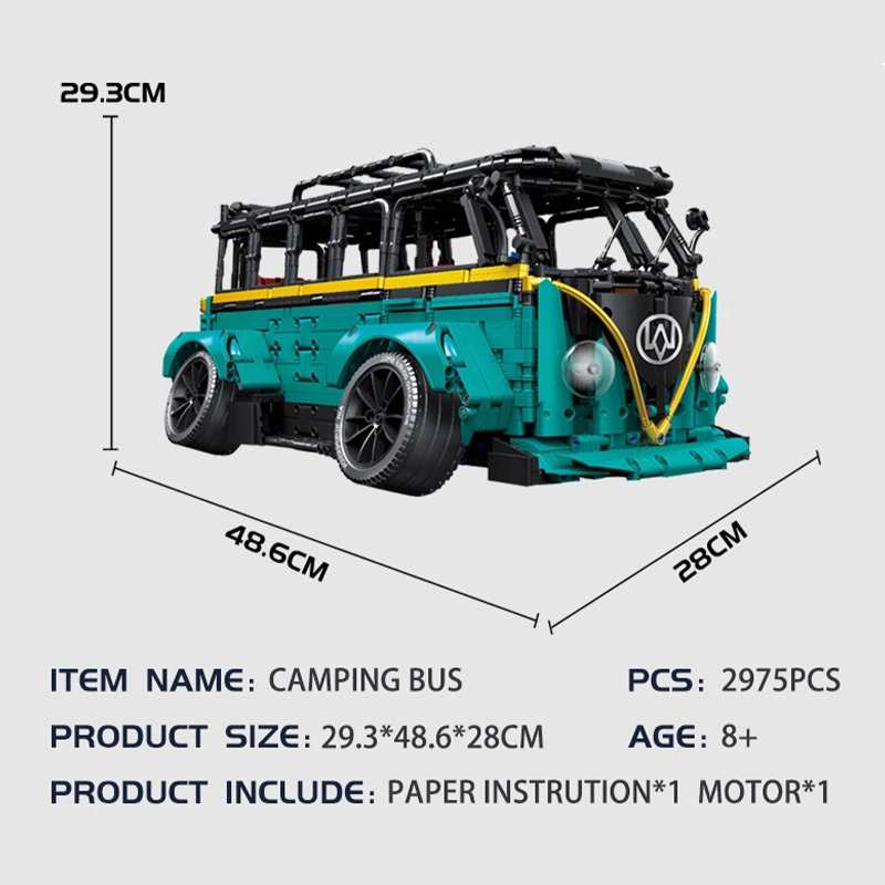 CACO C021 Technic T2 Bus 1:10 Building Blocks 2975pcs Bricks Low pitched camping bus Toys From China Delivery.