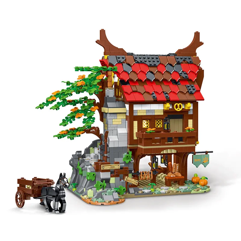 Mork 033007 Creator MEDIEVAL BAKERY Shop Modular Buildings Blocks 1407±pcs From China.