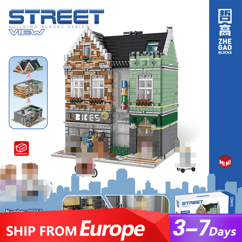 {Mini Micro Bricks} ZHEGAO QL00959 Modular Building Creator Expert MINI Bike Shop Building Blocks 3668±pcs Bricks from  Europe 3-7 Days Delivery.