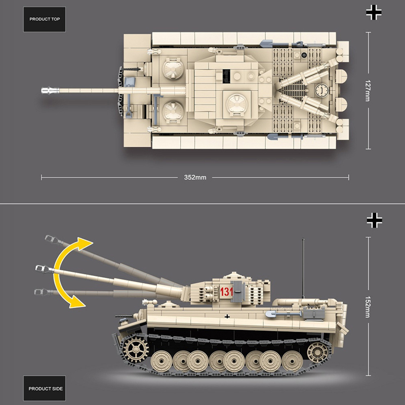 QUANGUAN 100061 Military Tiger 131 Tank Building Blocks 1018±pcs Bricks from China.