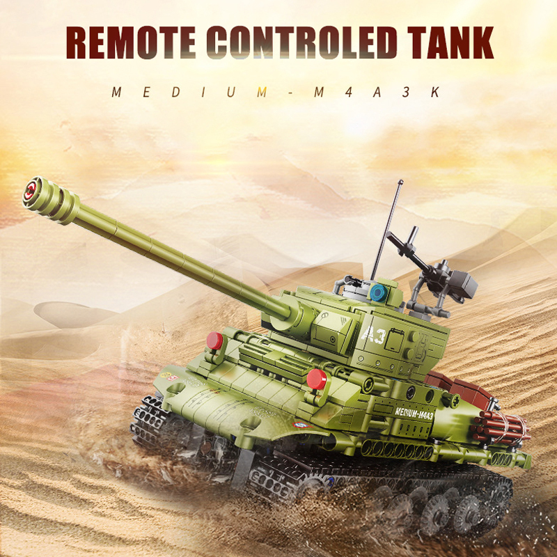 {With Motor}Decool 3908 Military Remote Control M4A3K Tank Building Blocks 677±pcs Bricks from China.