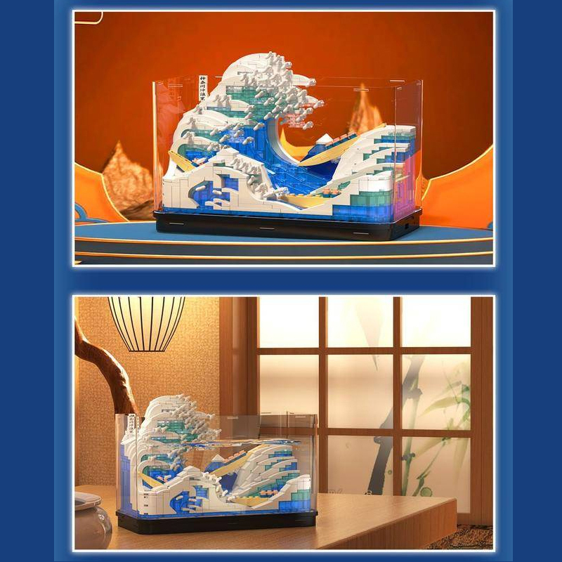 {Mini Micro Bricks} {With Light} ZHEGAO 662004 Creator Expert The Great Wave Off Kanagawa Building Blocks 720±pcs Bricks from China.