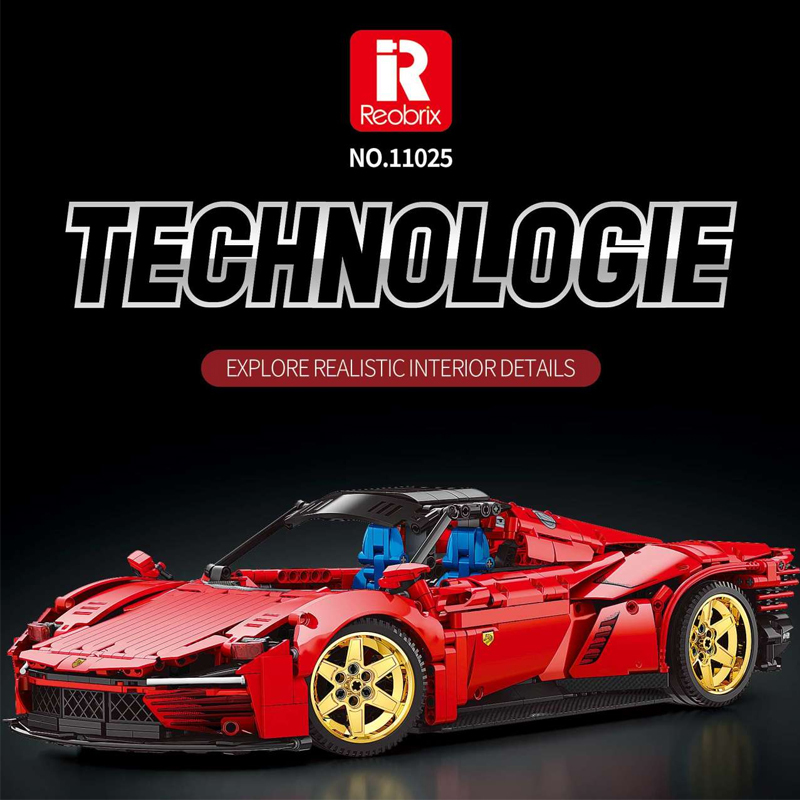 {Static Version}Reobrix 11025 Technic Ferrari Daytona SP3 Sports Car Building Blocks 1958±pcs Bricks from China.