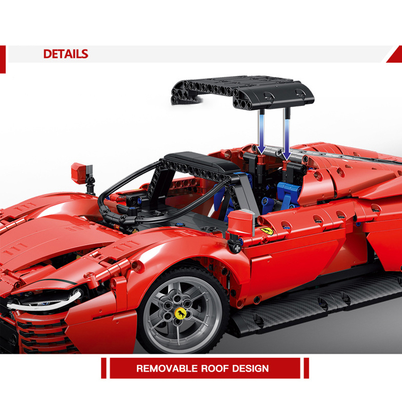 {Static version}KUYU MOXING KY7070 Technic Red Ferrari SP3 Super car Building Blocks 1676±pcs Bricks from China.