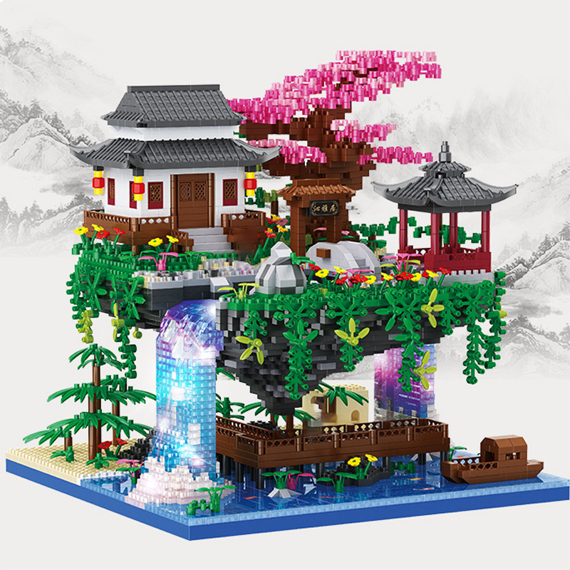 {Mini Micro Bricks} {With Light}BALODY 16260 Peach Blossom Pool Modular Buildings Blocks 3320±pcs Bricks from China.