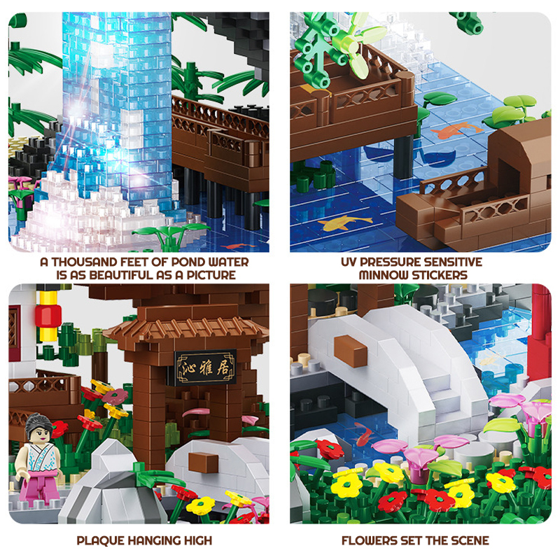 {Mini Micro Bricks} {With Light}BALODY 16260 Peach Blossom Pool Modular Buildings Blocks 3320±pcs Bricks from China.