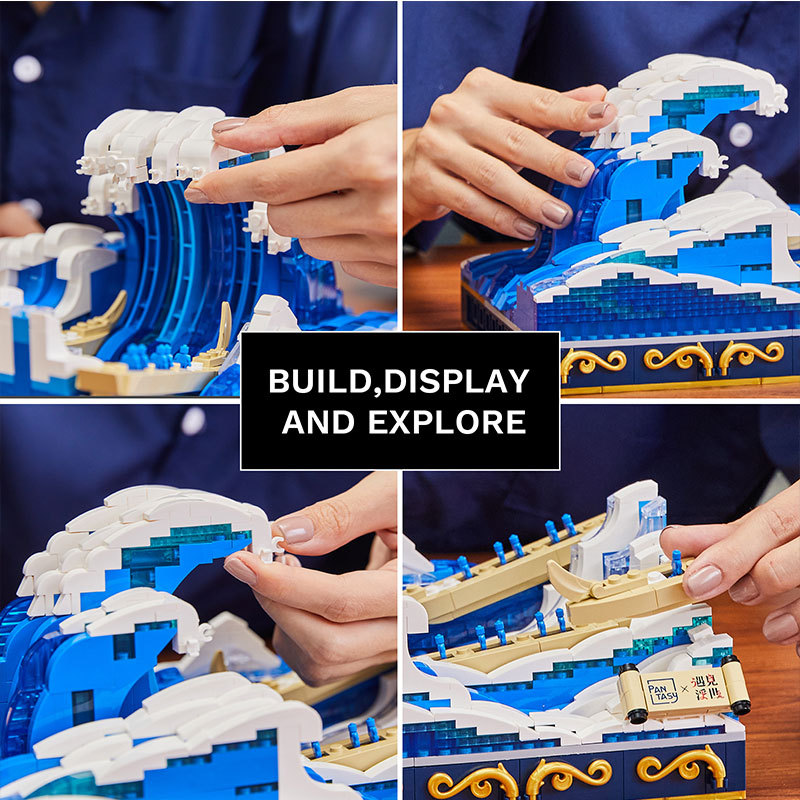 Pantasy 85002 UKIYO-E Series Kanagawa Surfing Building Blocks 1513pcs Bricks Toys Model Ship From China