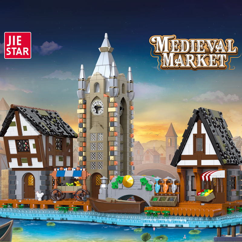JIESTAR 89150 Historical Medieval Castle Medieval Market Buliding Blocks 3335pcs Bricks Toys Model Ship From China