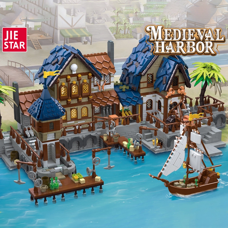 JIESTAR 89152 Historical Medieval Castle Medieval Harbor Buliding Blocks 2979pcs Bricks Toys Model Ship From China