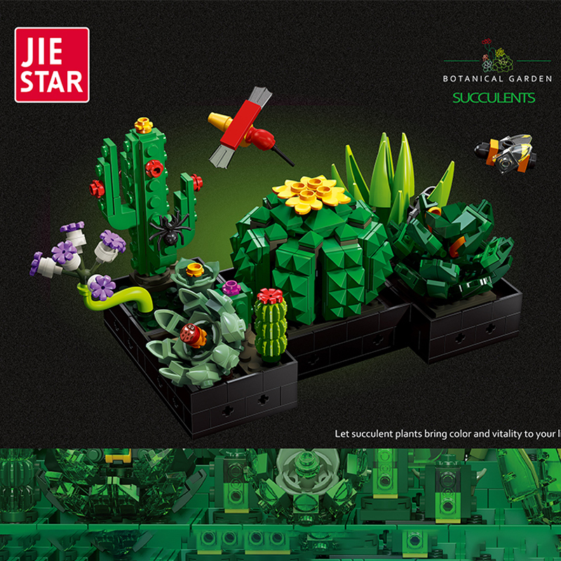 JIESTAR JJ9011 Botanical Garden Succulens Buliding Blocks 590pcs Bricks Toys Model Ship From China