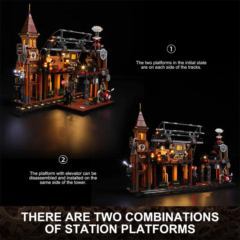 FunWhole FH9007 Steampunk World Series Steampunk Train Station Building Blocks 1843pcs Bricks Toys Model From China