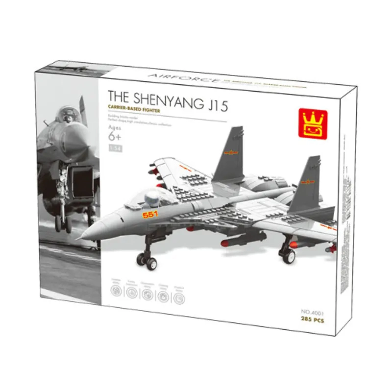 WANGE 4001  Military The Shenyang J15 Flying Shark Carrier-based Fighter Buliding Blocks 281pcs Bricks Toys Model Form China