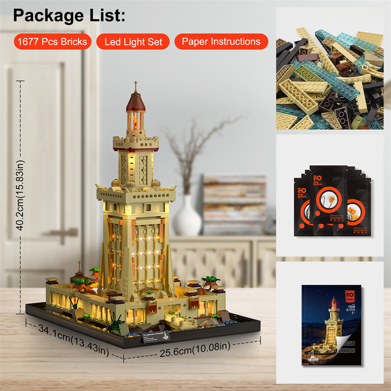 FunWhole F9008 Creator Expert The Lighthouse of Alexandria Buliding Blocks 1677±pcs Bricks Toys Model Form China