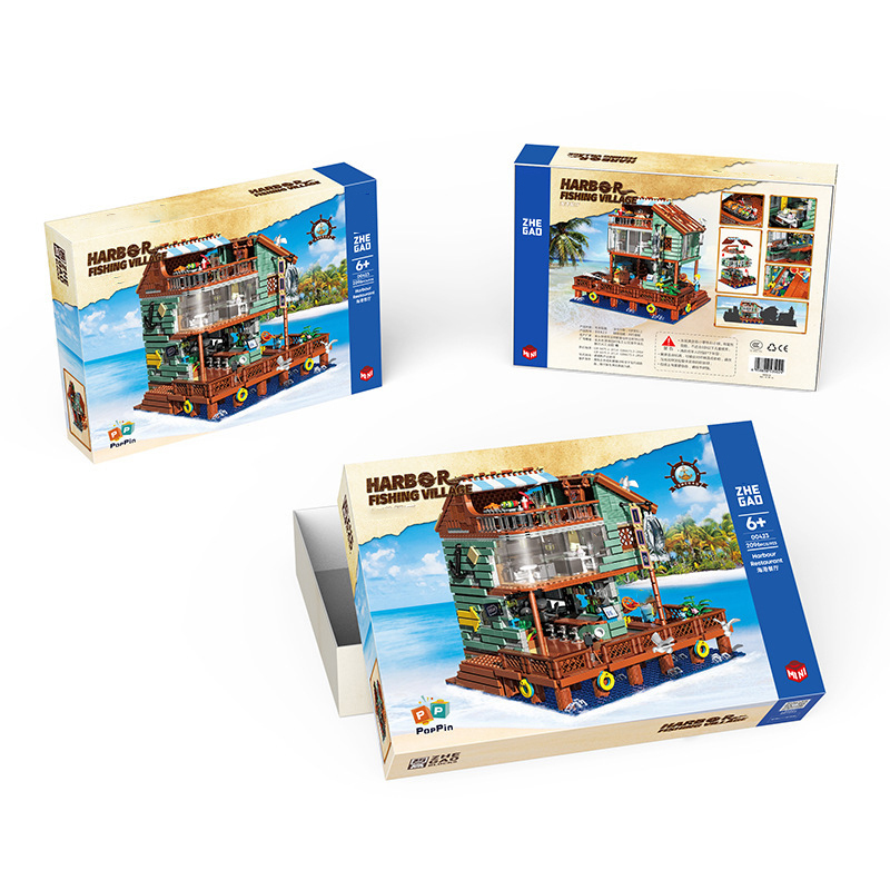 【MIni Micro Bricks】ZHEGAO 00423 Harbour Restaurant Creator Expert Building Blocks 2093±pcs Bricks Model From China