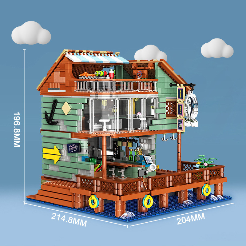 【MIni Micro Bricks】ZHEGAO 00423 Harbour Restaurant Creator Expert Building Blocks 2093±pcs Bricks Model From China