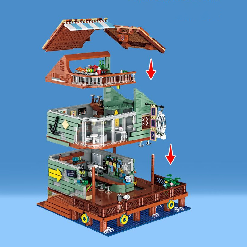 【MIni Micro Bricks】ZHEGAO 00423 Harbour Restaurant Creator Expert Building Blocks 2093±pcs Bricks Model From China
