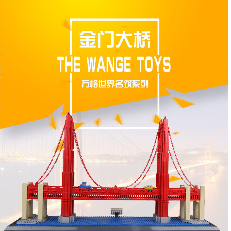 Wange 6210 Creator Expert Architecture Golden Gate Bridge-San Francisco America Modular Building Blocks 1977pcs Bricks Toys From China