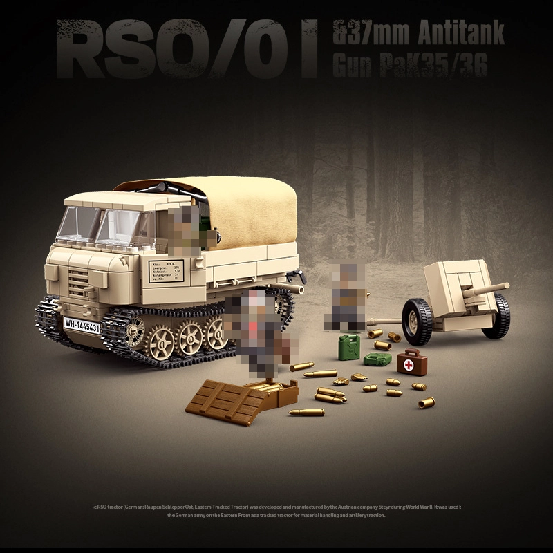Quanguan 100250 WWII German RSO/01 Tractor & 37mm Anti-Tank Military