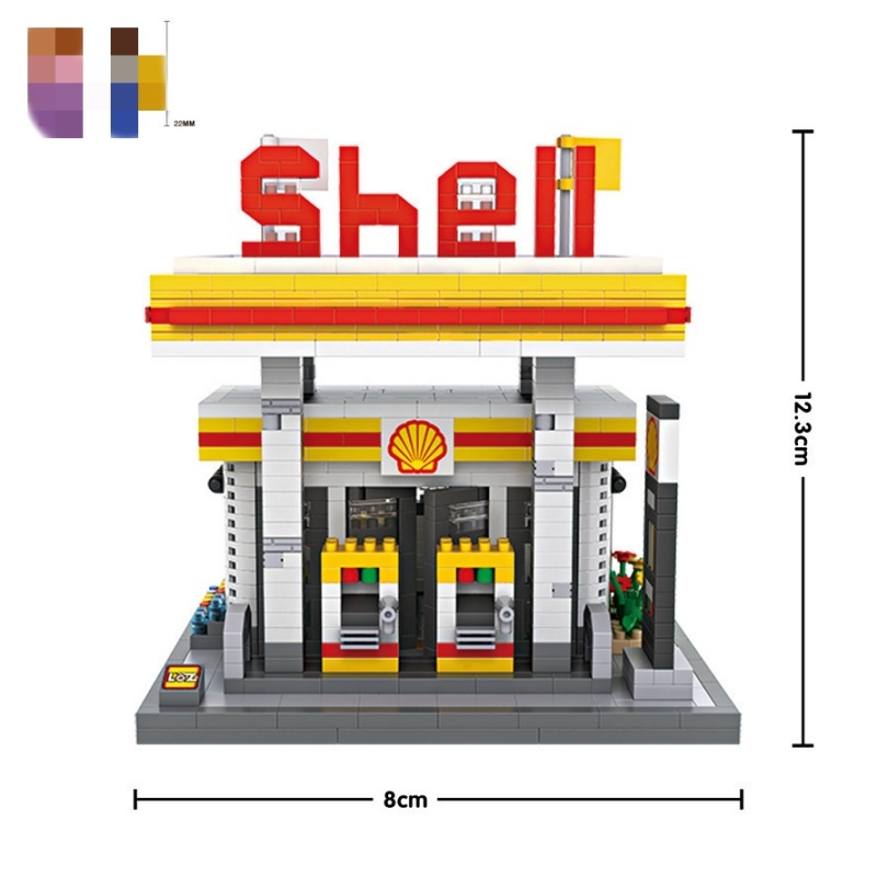 [Mini Micro Bricks] LOZ 9033 Gas station buildings Creator Modular Buildings