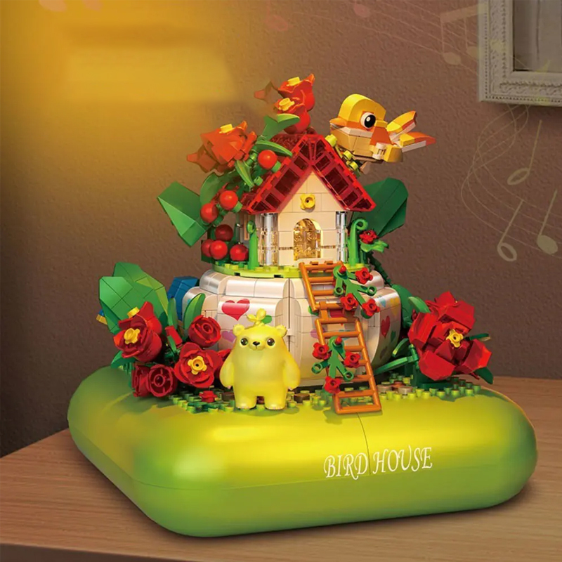 [Mini Micro Bricks] ZHEGAO 663014 Flowers Bird House Music Box