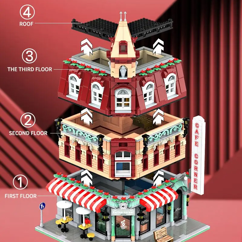 [Mini Micro Bricks] JiQing JQ10001 Corner Coffee Shop Modular Buildings