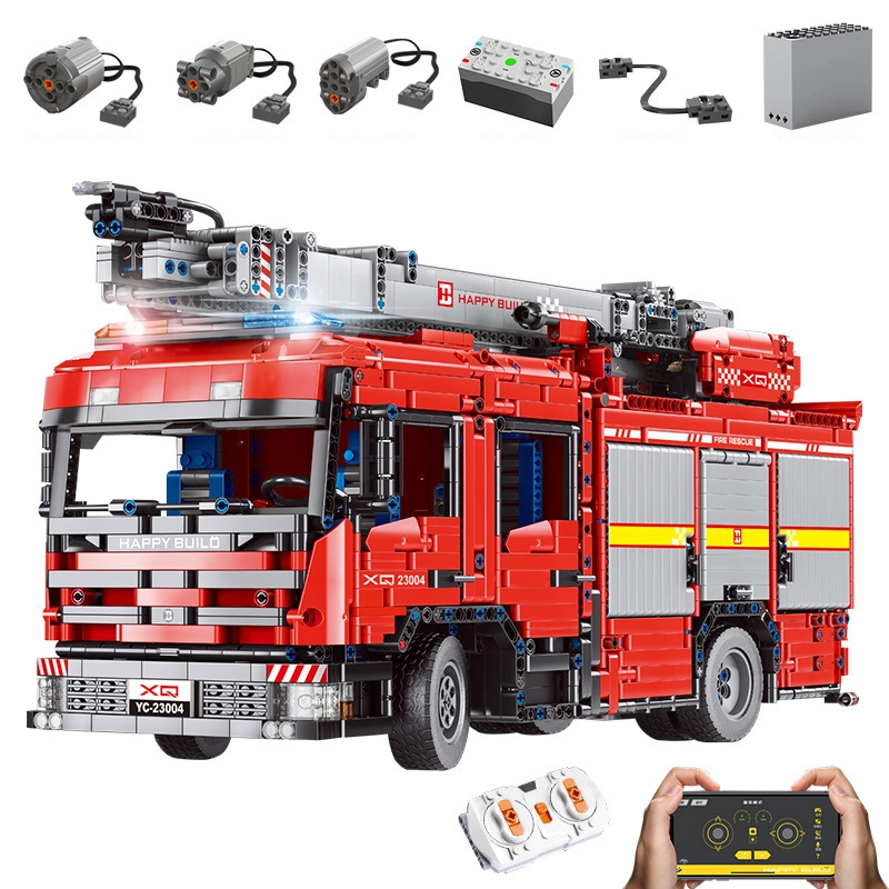 [With Motor] HAPPY BUILD YC-23004 Fire ladder sprinkler truck 1:10 Technic